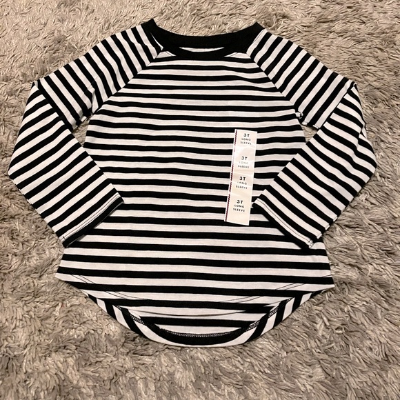 NWT Cat And Jack Girls Black and White Striped Long Sleeve - Picture 1 of 3